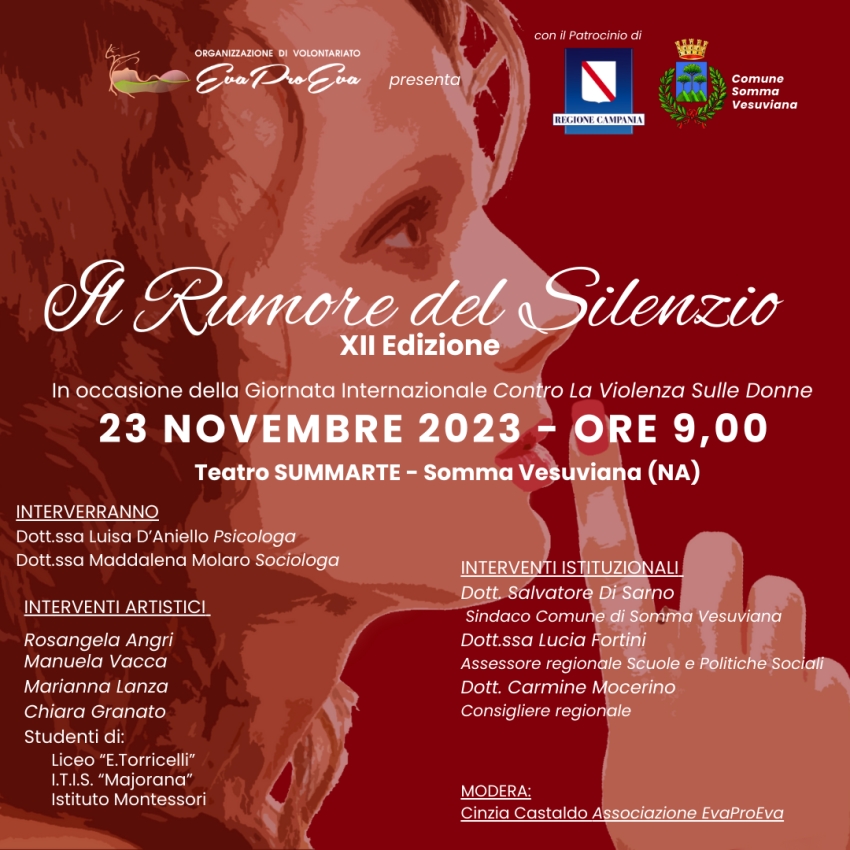 Il 23 novembre a Somma Vesuviana (NA) la XII edizione dell'evento "Il Rumore del Silenzio"
